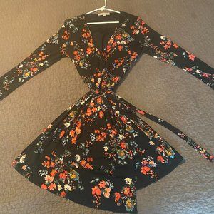 LOFT Black Floral Wrap Dress